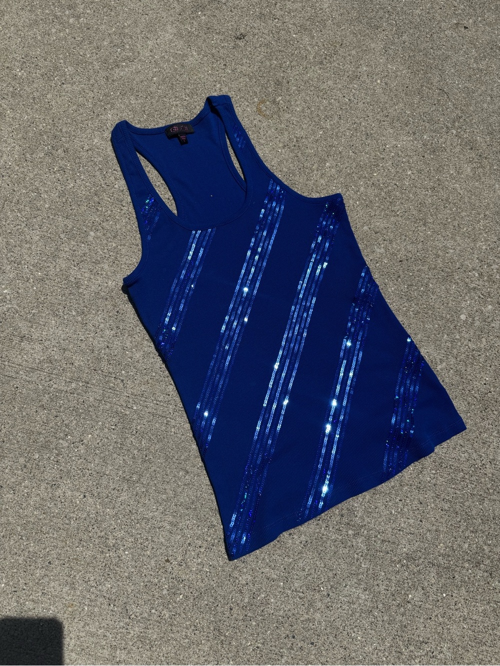GLO jeans Royal Blue Sequin Stripe Racerback Tank